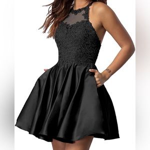 Halter Short Beaded Homecoming Dresses with Pockets